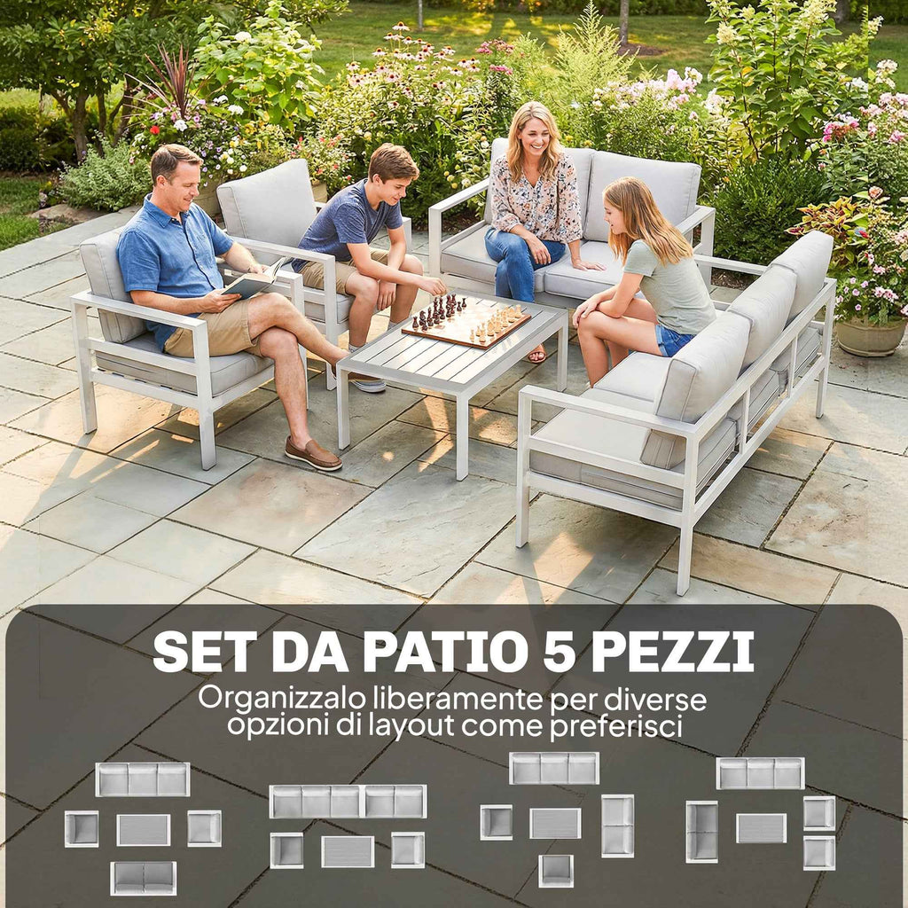 Aluminum Garden Furniture Set with 3-Seater Sofa, 2 Chairs, and Outdoor Table, White