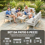 Aluminum Garden Furniture Set with 3-Seater Sofa, 2 Chairs, and Outdoor Table, White