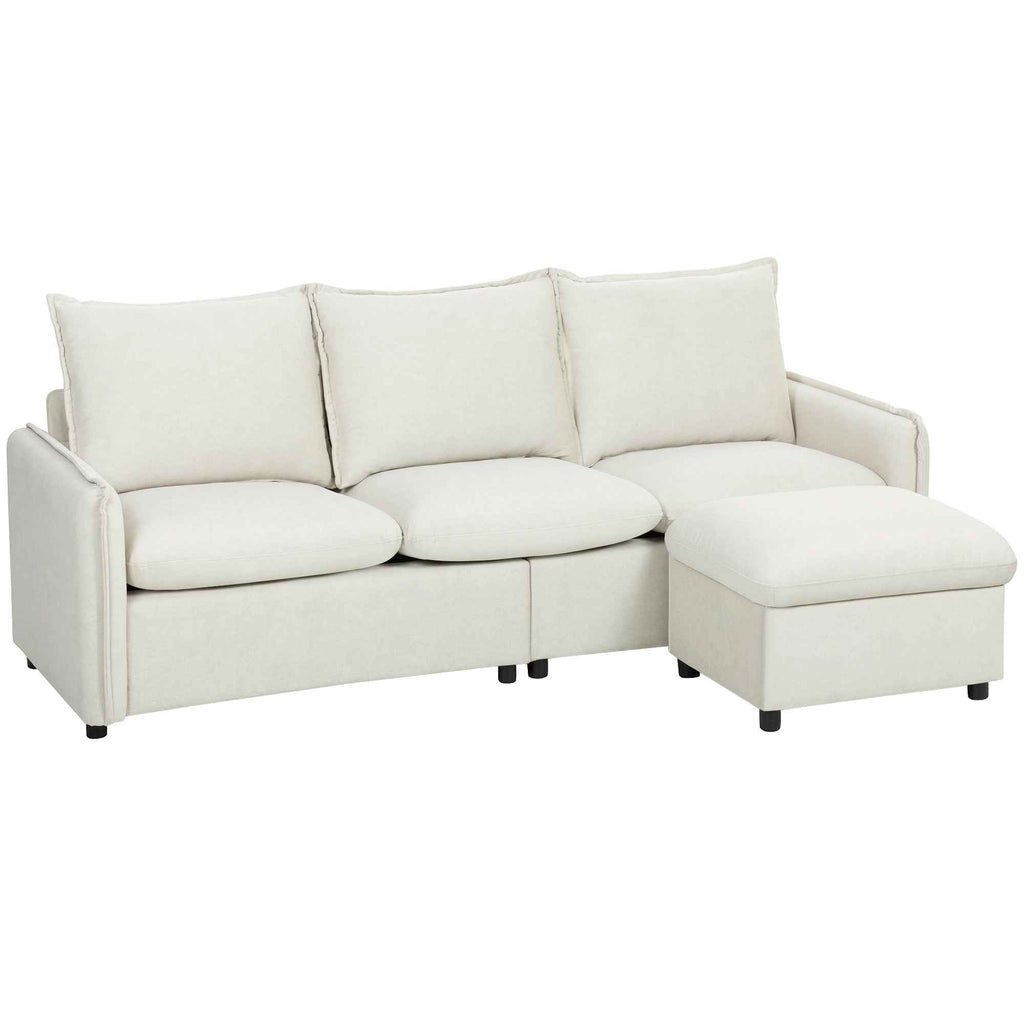 3-Seater Modular Corner Sofa in Breathable Leather-Effect Fabric with Storage, Footrest, Cushions, Cream