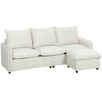 3-Seater Modular Corner Sofa in Breathable Leather-Effect Fabric with Storage, Footrest, Cushions, Cream