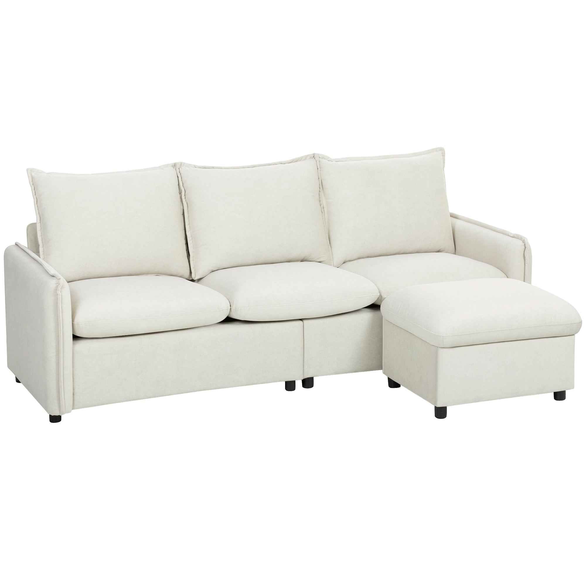 3-Seater Modular Corner Sofa in Breathable Leather-Effect Fabric with Storage, Footrest, Cushions, Cream