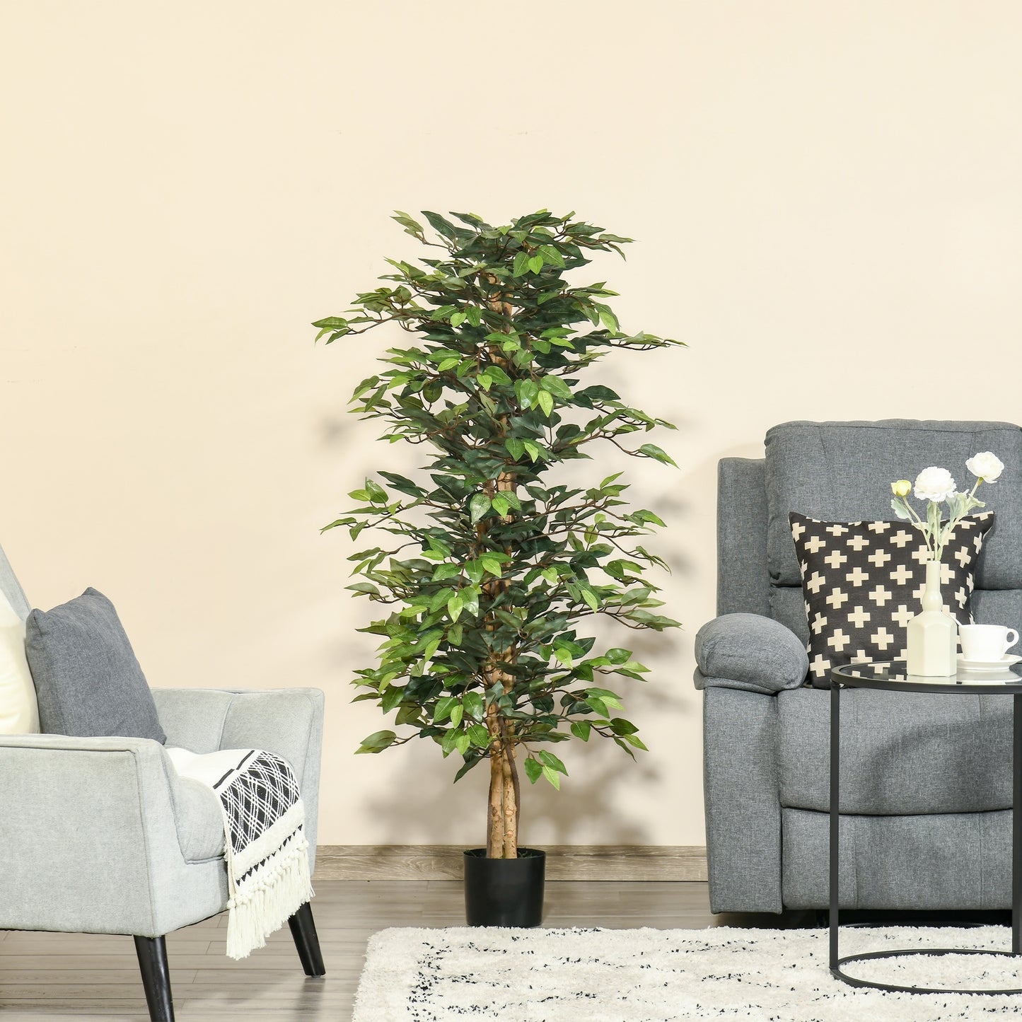 HOMCOM Fake Ficus Plant 150cm High, Indoor and Outdoor Decoration with Pot Included - Borgè