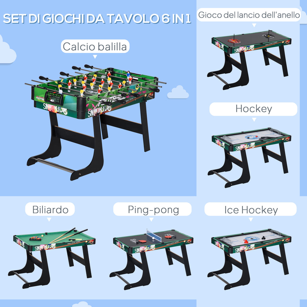 6-in-1 Game Table with Table Football, Pool Table, Air Hockey, Ping Pong, Rings and Field Hockey, 118x104x71 cm