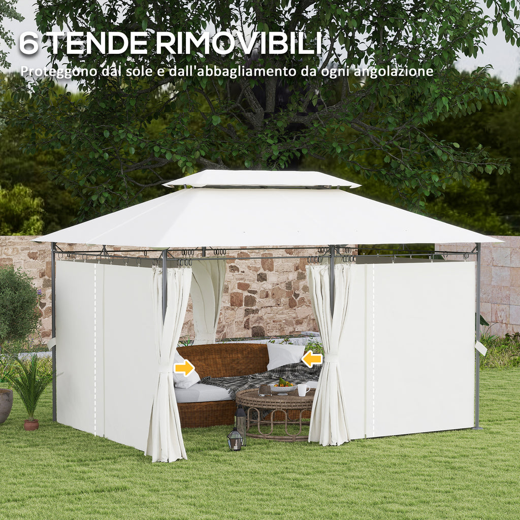Garden Gazebo 3x4 m with Removable Curtains, Double Roof and Metal Structure, Cream