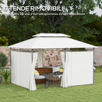 Garden Gazebo 3x4 m with Removable Curtains, Double Roof and Metal Structure, Cream