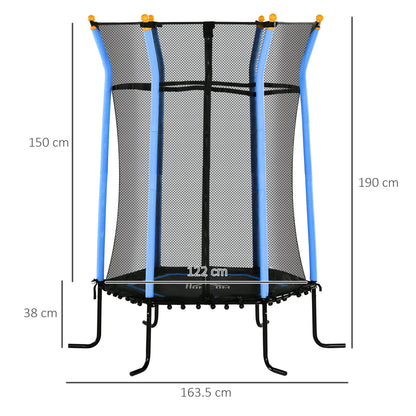 Children's Trampoline with Hinged Entry and Padded Poles, in Steel, PP and EPE, Ø163.5x190 cm, Light Blue