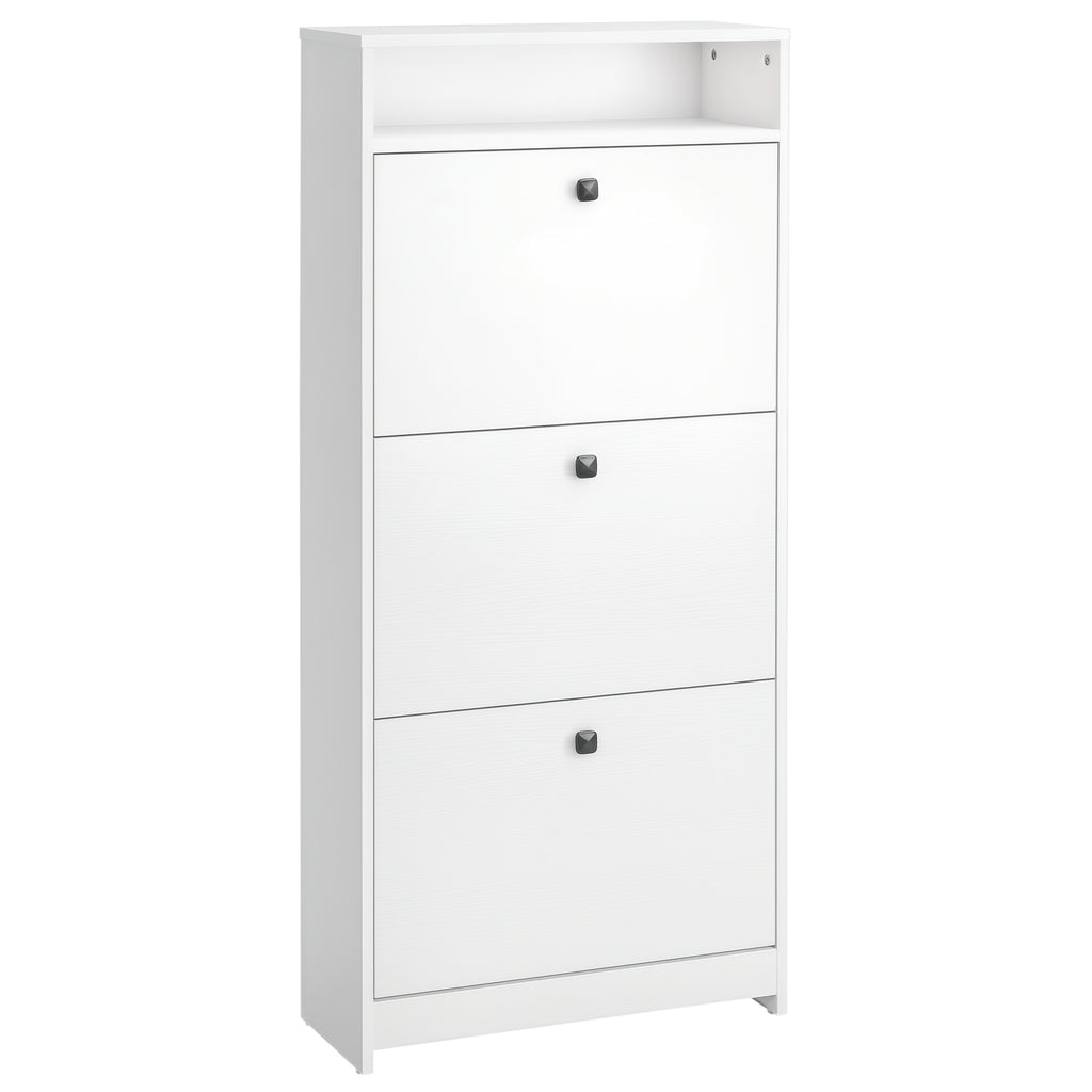 Shoe Rack with 3 Tilt Compartments (18 Pairs of Shoes) and 1 Storage Shelf, White Chipboard, 60 x 24 x 132 cm