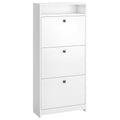 Shoe Rack with 3 Tilt Compartments (18 Pairs of Shoes) and 1 Storage Shelf, White Chipboard, 60 x 24 x 132 cm