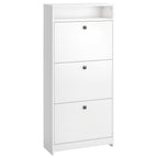 Shoe Rack with 3 Tilt Compartments (18 Pairs of Shoes) and 1 Storage Shelf, White Chipboard, 60 x 24 x 132 cm