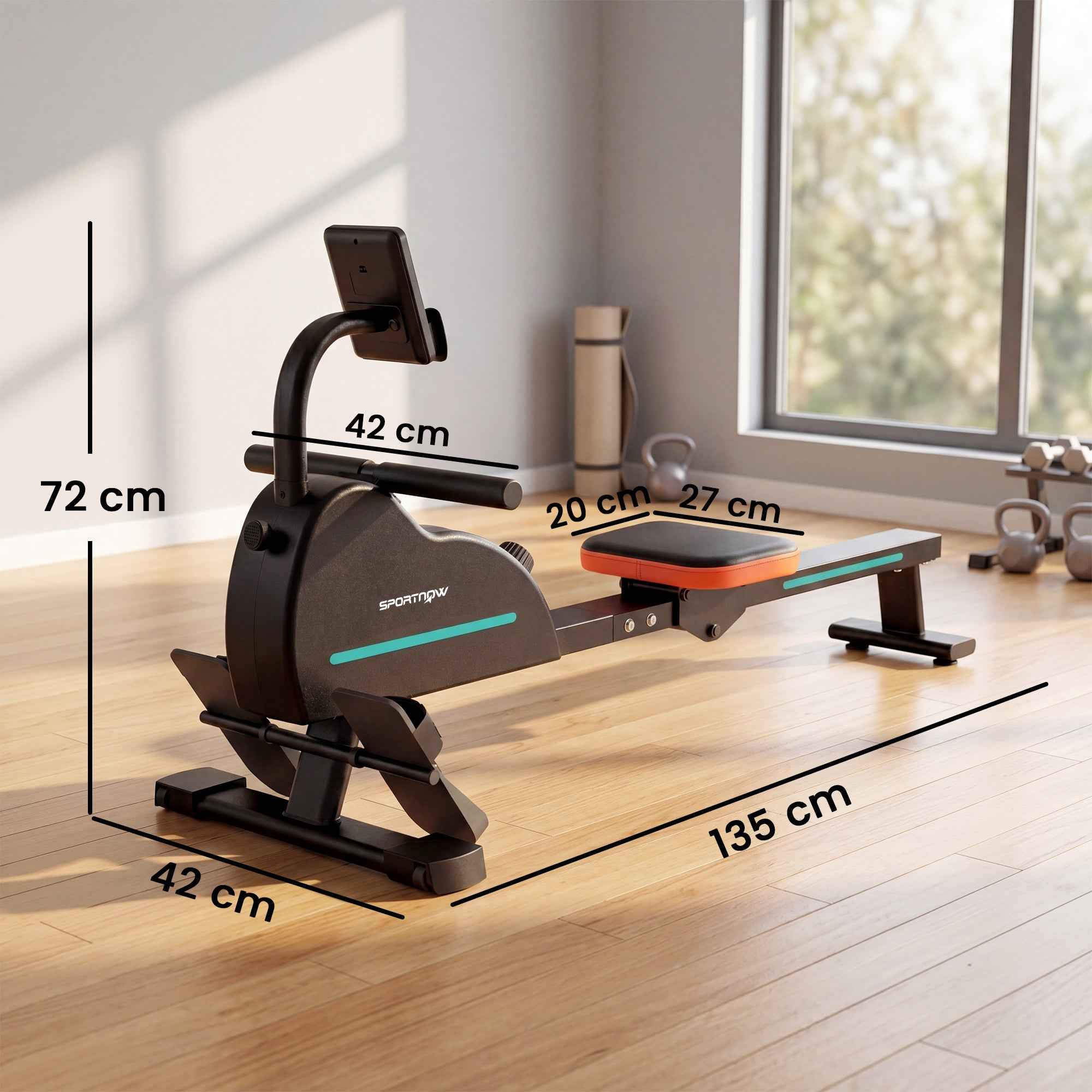 SPORTNOW Home Rowing Machine: 16 Resistance Levels, Bluetooth, APP Compatible.