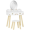 Children's Dressing Table Set with Illuminated Mirror and Stool, 2 Drawers and 2 Boxes, White