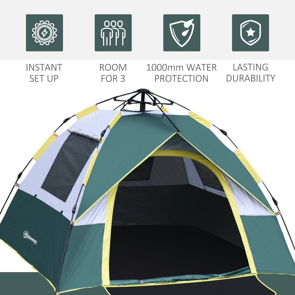 Outsunny Automatic camping tent for 2 people with internal pockets and mat, 205x195x135cm green - Borgè