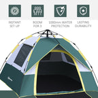 Outsunny Automatic camping tent for 2 people with internal pockets and mat, 205x195x135cm green - Borgè