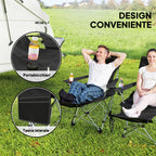 Set of 2 Folding Camping Chairs with Detachable Footrest and Cup Holder, 82x50/100x88 cm, Black