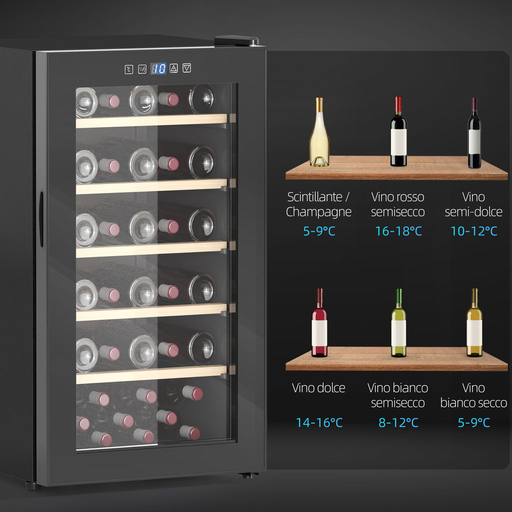 Wine Refrigerator for 41 Bottles, 91L Capacity, Temperature Control and Wooden Shelves, Black