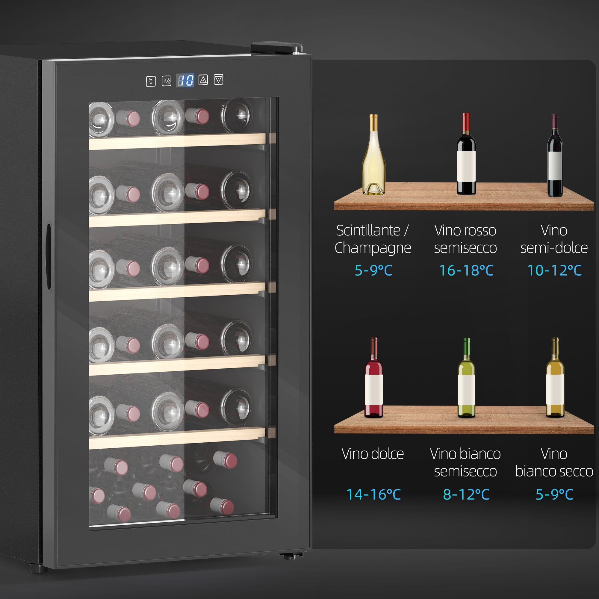 Wine Refrigerator for 41 Bottles, 91L Capacity, Temperature Control and Wooden Shelves, Black