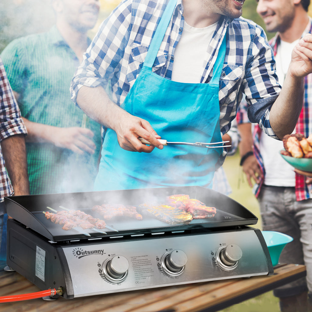 Outsunny Non-Stick Tabletop Gas Barbecue Plate with 3 3kW Burners, 62x46x21cm, Black - Borgè