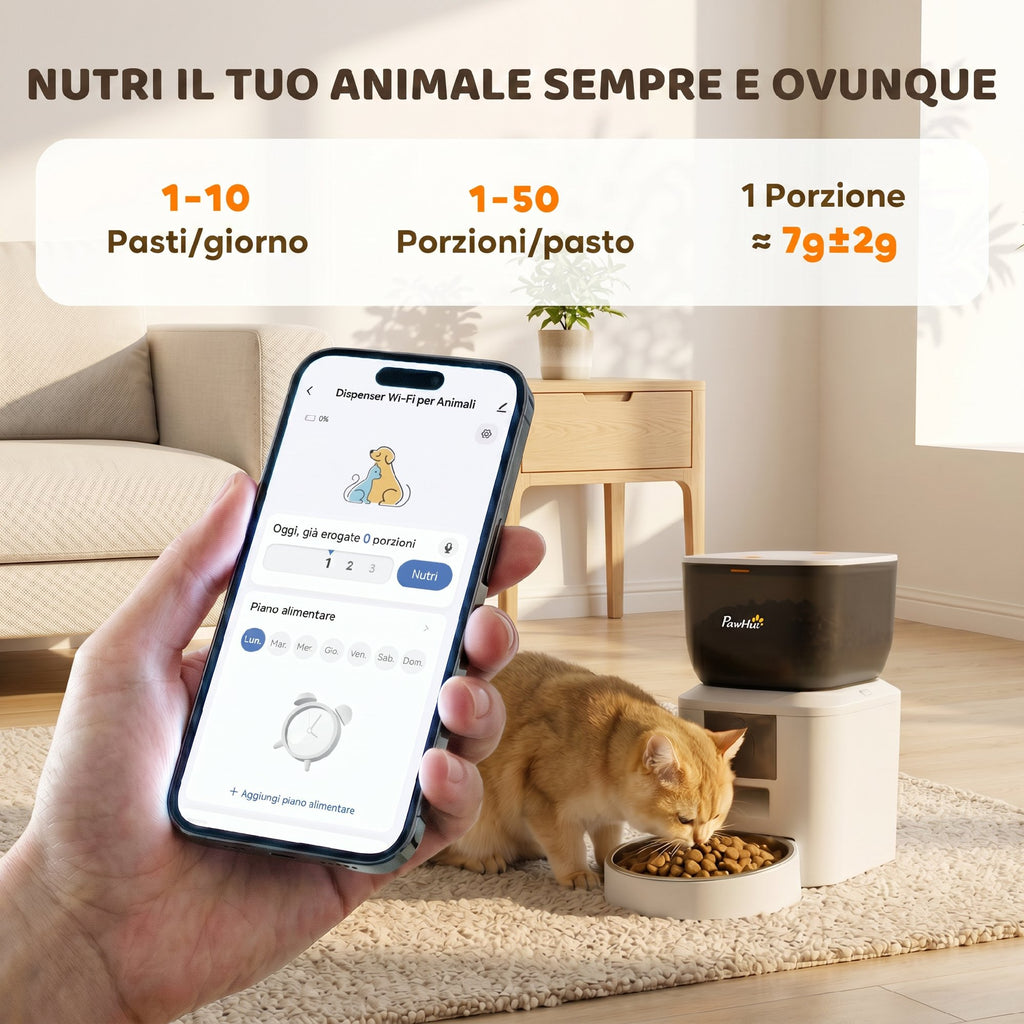 PawHut Automatic Cat and Dog Food Dispenser 4L WiFi 2.4G, App Control with Camera, Bowl, White