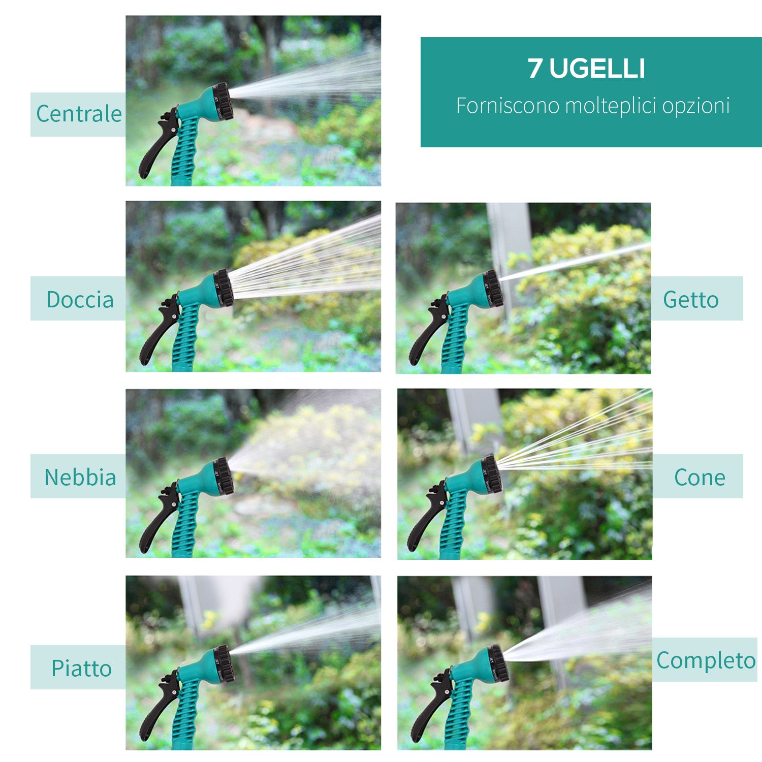 Automatic Wall-Mounted Hose Reel with 7 Watering Modes, Plastic, 44x22.5x41 cm, Black and Green