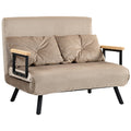 Velvet Fabric Sofa Bed 3 in 1 with Adjustable Backrest and 2 Cushions, 102x73x81 cm, Light Brown