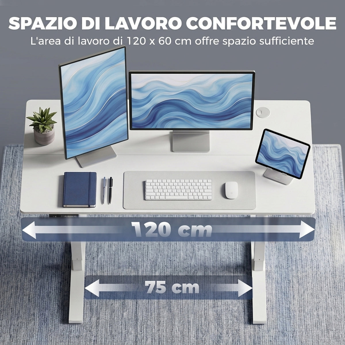HOMCOM Electric Height-Adjustable Desk with Memory Function, 120x60x72-118 cm, White