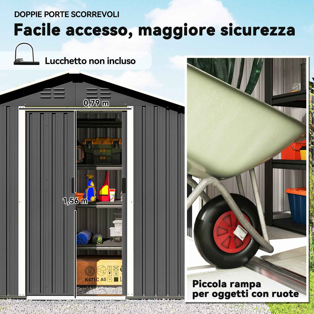 Outsunny Garden Shed Steel Tool Storage Shed 194x107x191 cm, Grey