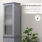 Bathroom Column Cabinet Space Saving with Cabinet, Drawer and MDF Shelves, 40x27x171.5cm, Grey