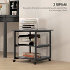 3-Tier Printer Cart with 4 Wheels, Wood and Steel, 50x50x52.5cm, Black