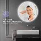 Bathroom Mirror with Adjustable LED Lights, Touch Switches and Anti-Fog Design, Ø60 cm