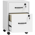 HOMCOM Office Filing Cabinet with 2 Drawers, Lockable Castors, Desk Drawer Unit for Letter/A4 Size, 40x40x54.1 cm, White