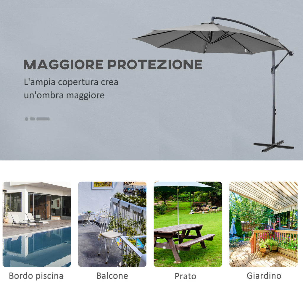 Outsunny 3x2.5 m Off-Center Outdoor Umbrella with Crank Handle, Steel Frame and Anti-UV Polyester, Grey