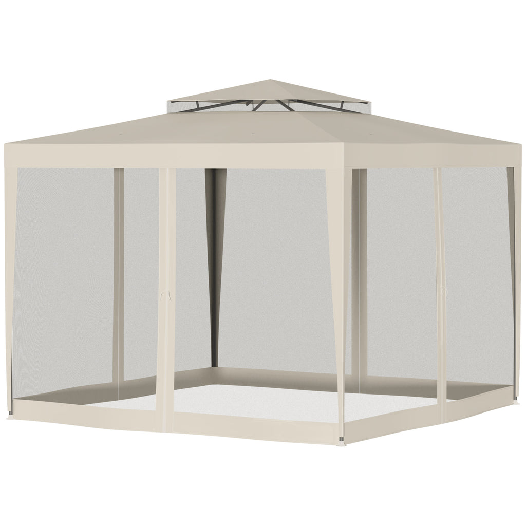 Garden Gazebo 3x3m with Mosquito Net, Double Roof and Metal Frame, Beige - Borgè