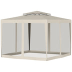 Garden Gazebo 3x3m with Mosquito Net, Double Roof and Metal Frame, Beige - Borgè