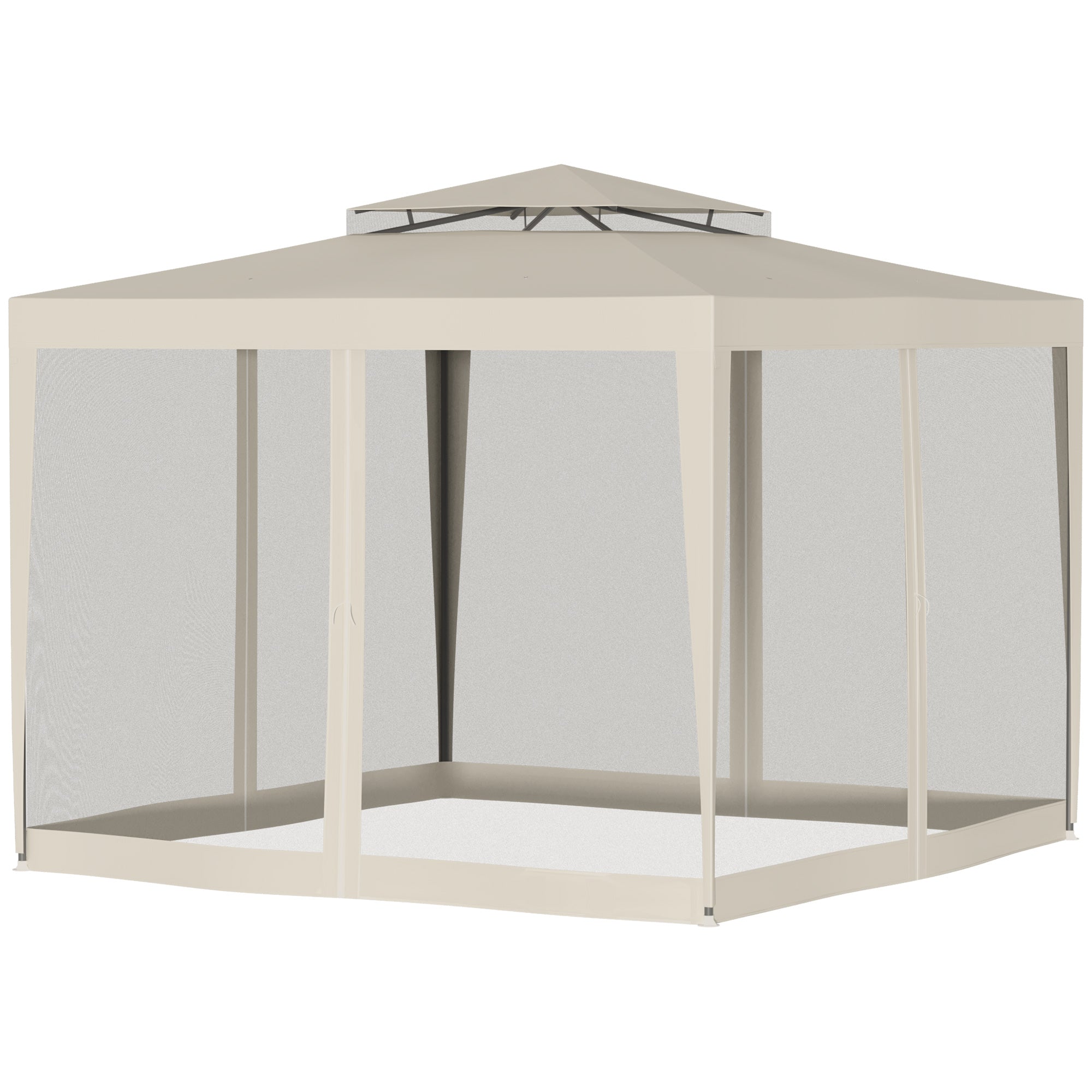 Garden Gazebo 3x3m with Mosquito Net, Double Roof and Metal Frame, Beige - Borgè