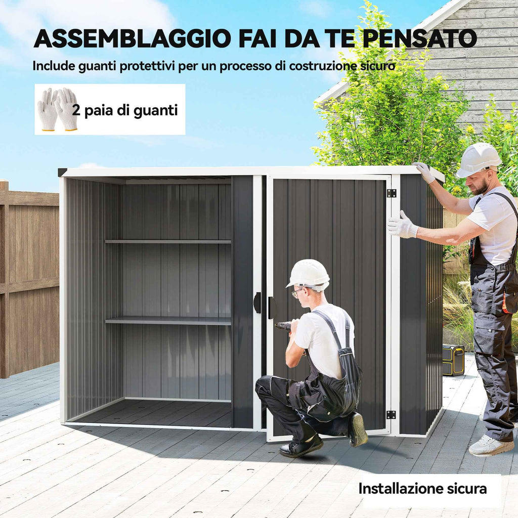 Outsunny Galvanized Steel Garden Shed, Lockable Door, 231 x 125 x 162 cm, Grey