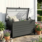 Outsunny 350L Metal Storage Box with Lockable Lid, Wheels, Side Handles, Grey