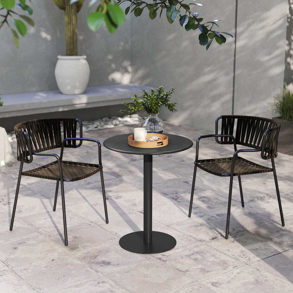 Round Kitchen Table for 2 People with a Modern Design in Steel, Ø60x72 cm, Black