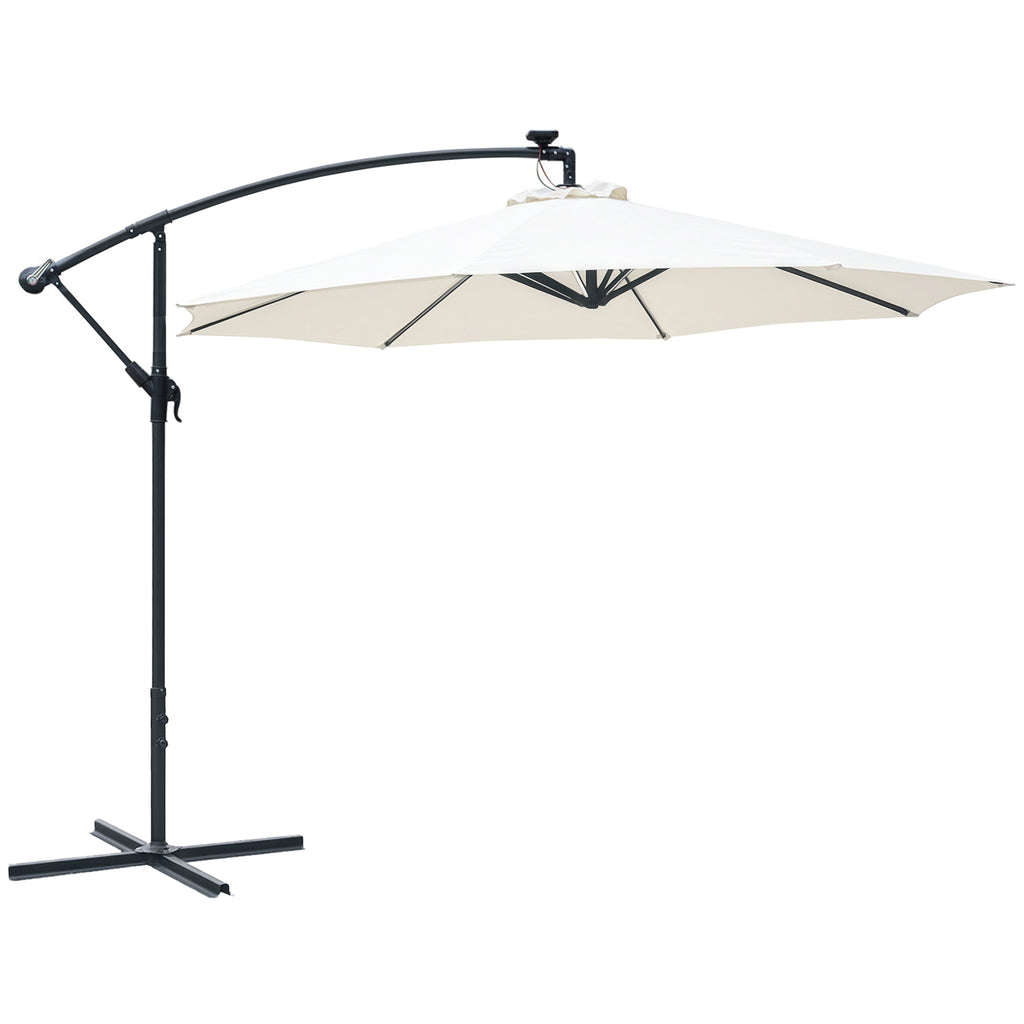 3x2.5m Garden Umbrella with Crank and 8 Solar-Powered LED Strips, Cream