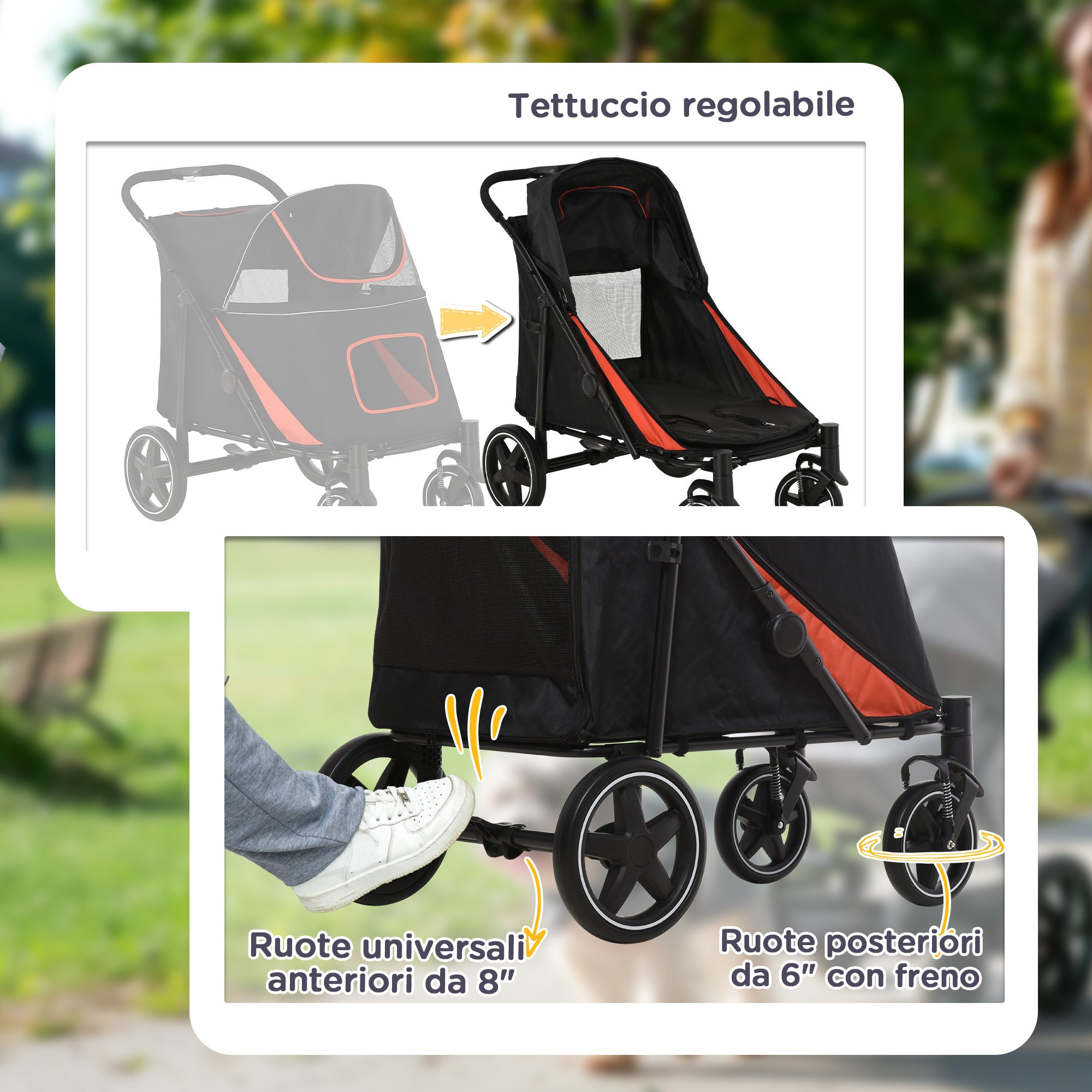 Foldable Dog Stroller with Zipper Entrances and Mesh Windows, 112x65x100 cm, Red and Black