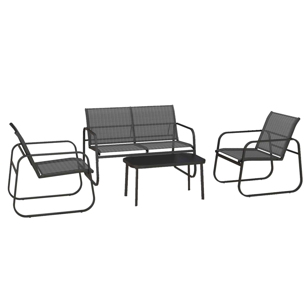 Outsunny 4-Piece Garden Lounge Set with 2 Armchairs, 2-Seater Sofa and Table, Black