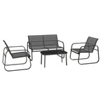 Outsunny 4-Piece Garden Lounge Set with 2 Armchairs, 2-Seater Sofa and Table, Black