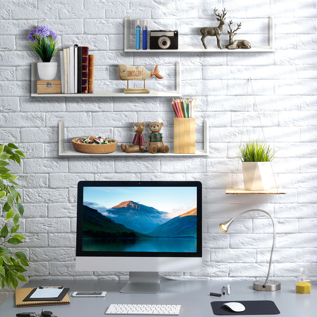 Set of 3 Wooden Wall Shelves, 80x18x18 cm, White