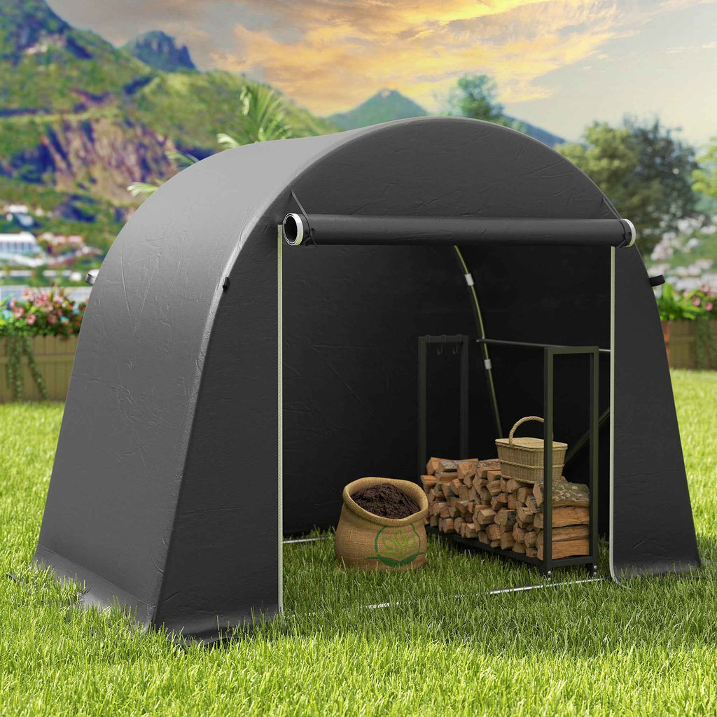 Outsunny Bike and Tool Storage Tent with Zippered Entrance, PE and Metal, 245x120x200 cm, Dark Grey