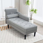 Chaise Longue with Quilted Velvet Effect Covering in Grey, Solid Wood and Sponge, 146x61x82.5 cm