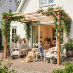 3x3 m Fir Wood Garden Pergola with Triangular Supports and 5 Beams, Wood Color