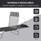 Folding Sun Lounger with Reclining Backrest and Cushion, 182x56x24.5cm