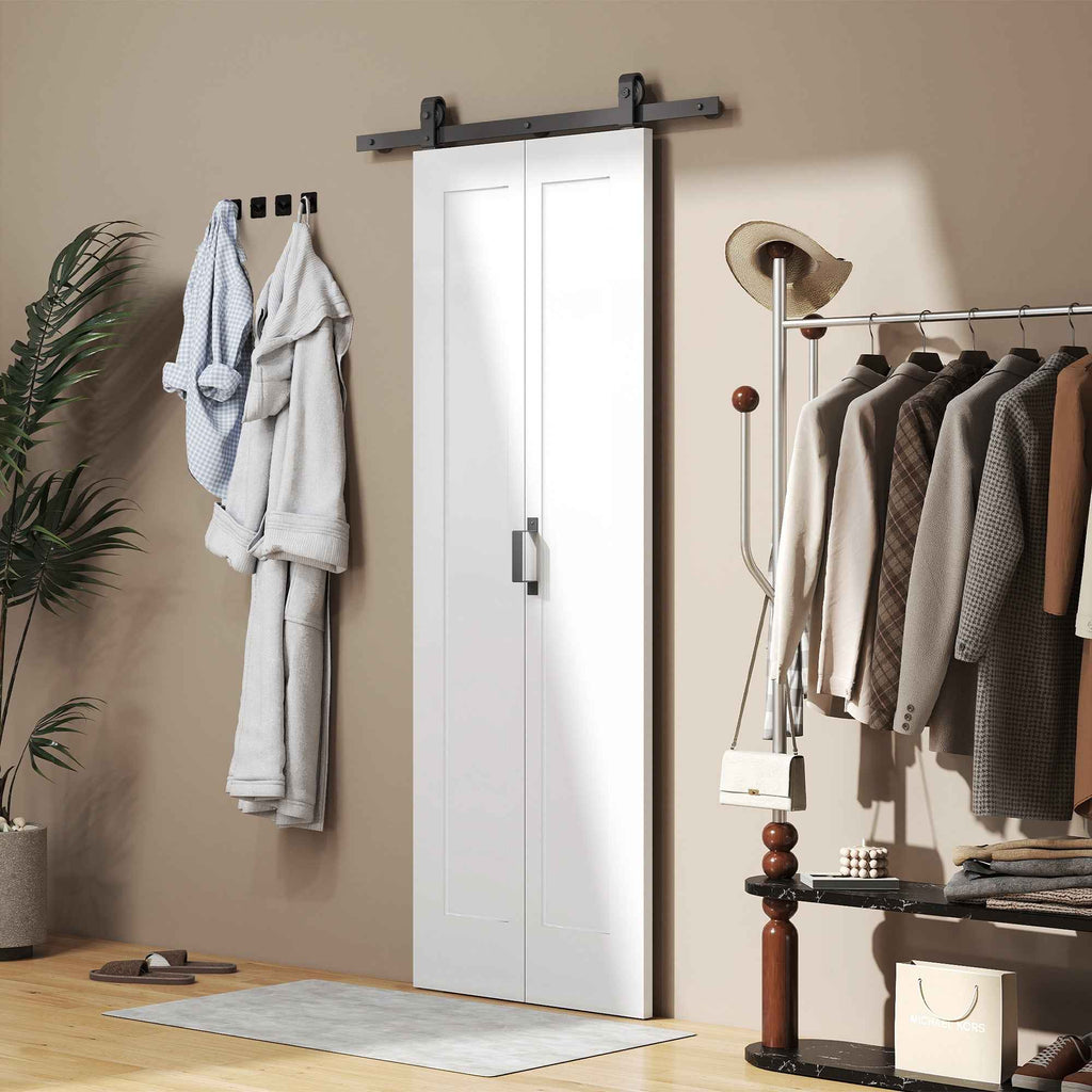 HOMCOM Sliding Folding Bifold Door with Paintable Surface, 70x210 cm, White