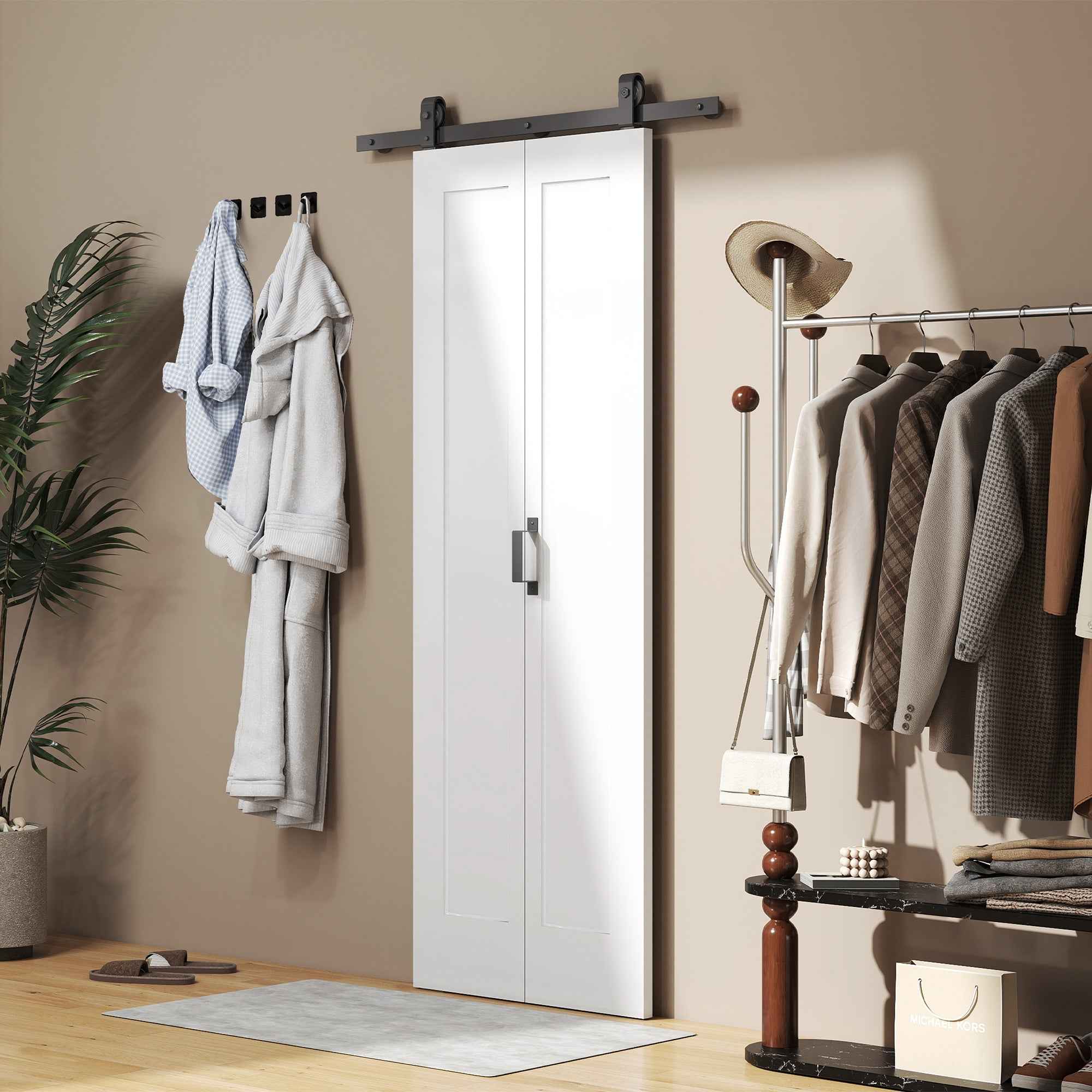 HOMCOM Sliding Folding Bifold Door with Paintable Surface, 70x210 cm, White