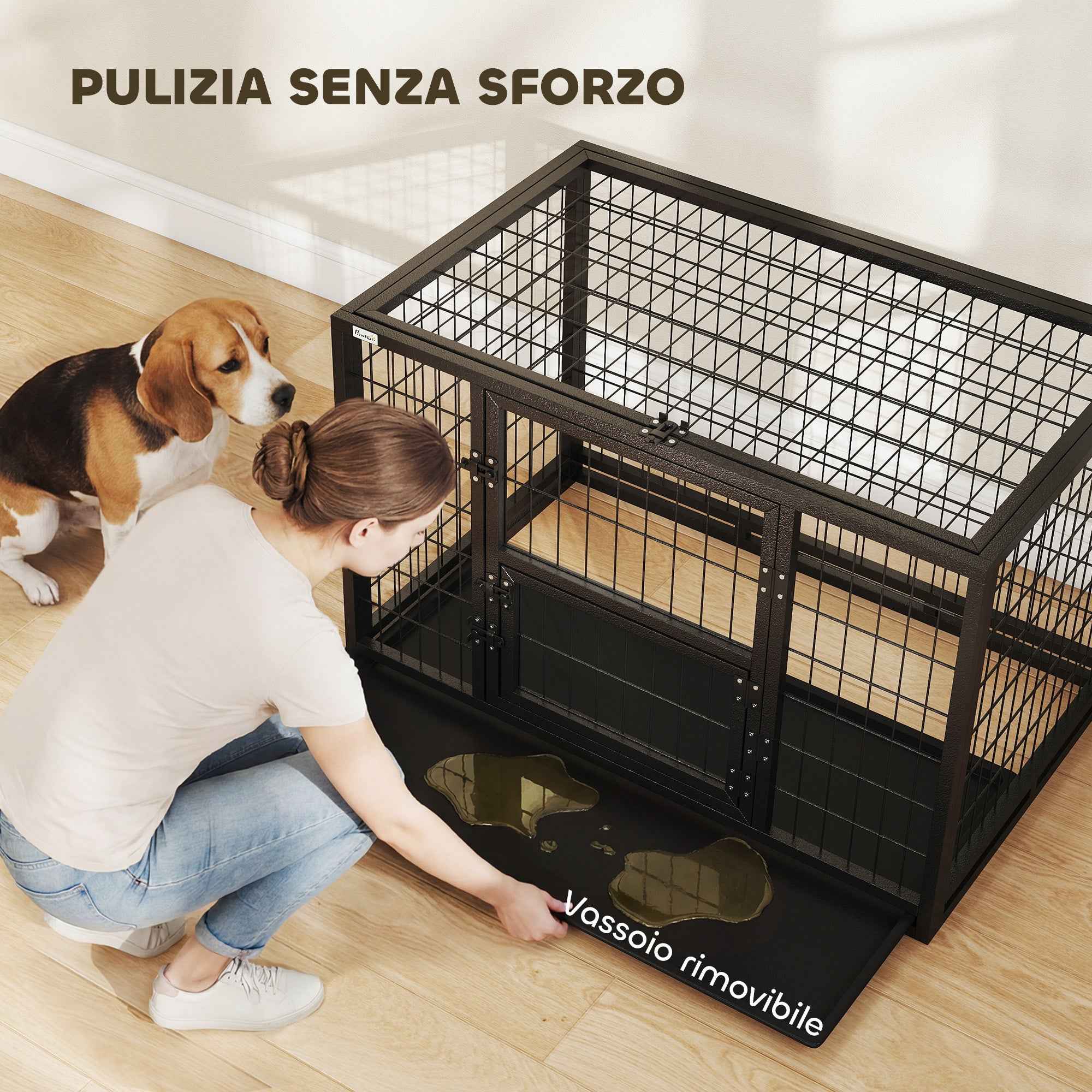 PawHut Sturdy Dog Cage, 94x60x64 cm, with Removable Tray.