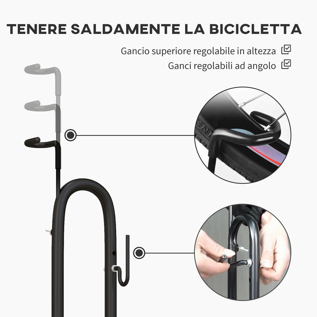 HOMCOM Bike Stand with Adjustable Hooks, Compatible with 24"-29" and 700c Bikes, for Garage, Indoor and Outdoor, Black